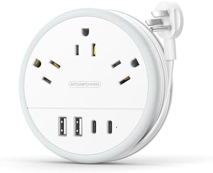 NTONPOWER Travel Power Strip, Travel Essentials, Cruise Essentials 2026 3 Outlets 4 USB Ports(2 USB C), 4FT Wrapped Around Extension Cord for Travel Cruise Ship Beach Vacation Essentials White