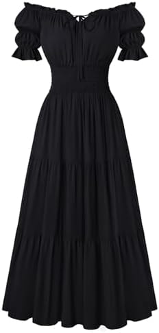 SCARLET DARKNESS Off Shoulder Puff Sleeve Renaissance Cottage Pirate Dress