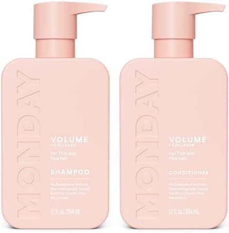 MONDAY HAIRCARE Volume Shampoo + Conditioner Set (2 Count) 12 oz. For Thin, Fine, and Oily Hair Made with Coconut Oil, Ginger Extract, and Vitamin E 100% Recyclable Bottle
