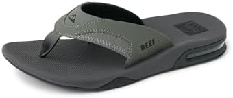 Reef Fanning Mens Bottle Opener Flip Flop, Arch Support, Durable Outsole, Water Friendly, Grey/Black, 7
