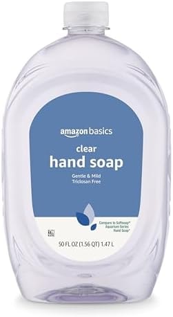 Amazon Basics Gentle & Mild Clear Liquid Hand Soap Refill, Triclosan-Free, Dermatologist-Tested, pH Balanced, Cruelty-Free, 50 Fluid Ounces, 1-Pack (Previously Solimo)