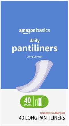 Amazon Basics Daily Pantiliner, Long Length, Feminine Pads for Women, Unscented, Leakage Protection, 40 Count (Previously Solimo)