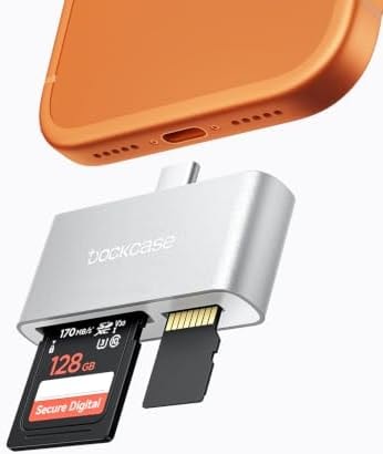 DOCKCASE USB-C SD Card Reader for iPhone 17/16/15 Pro/Max, Dual Slot USB 3.0 SD & Micro SD Card Adapter, Compatible with SDHC/SDXC, for iPhone, iPad Pro, MacBook Pro/Air (Silver)