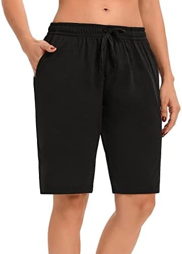 LUCKYCATCUS Women's Bermuda Shorts Jersey Shorts with Pockets Yoga Walking Athletic Long Shorts for Women Knee Length (Black, XL)