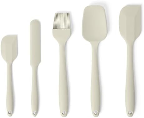 Amazon Basics Silicone Spatulas, 5-Piece Set, Heat-Resistant, Food-Grade, BPA-Free, Non-Slip Handle, Safe for Nonstick Cookware, Dishwasher-Safe, Linen Gray
