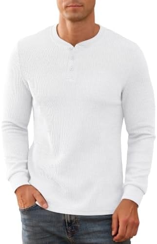 NITAGUT Mens Waffle Henley Shirts Long Sleeve Button Classic Fashion Top