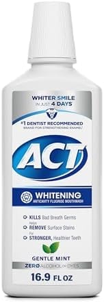 ACT Whitening + Anticavity Fluoride Mouthwash 16.9 fl. oz. With Zero Alcohol, Dye Free, Gentle Mint