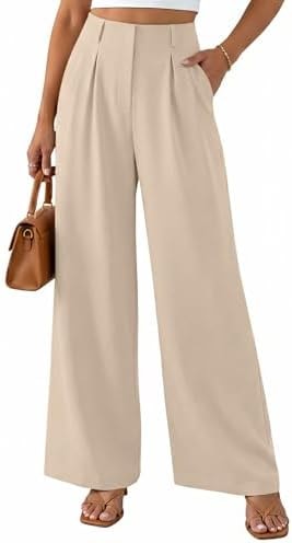 NIMIN High Waisted Wide Leg Dress Pants for Women,Apricot,M
