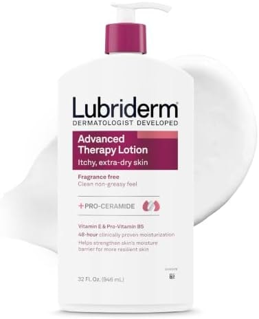Lubriderm Advanced Therapy Body Lotion, Fragrance-Free Lotion for Extremely Dry Skin, Pro-Ceramide Hydration for Itchy, Dry, Sensitive Skin, Hand and Body Lotion, Non-Greasy, Hypoallergenic, 32 Fl Oz