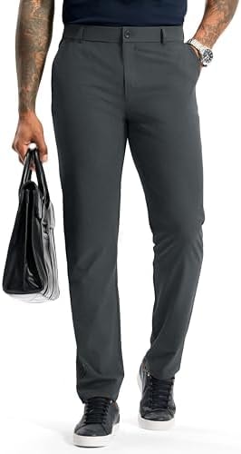 Soothfeel Mens Golf Pants Classic Fit Stretch Work Dress Pants 30"/32"/34" Quick Dry Lightweight Casual Trousers with Pockets Iron_Grey L32_W32