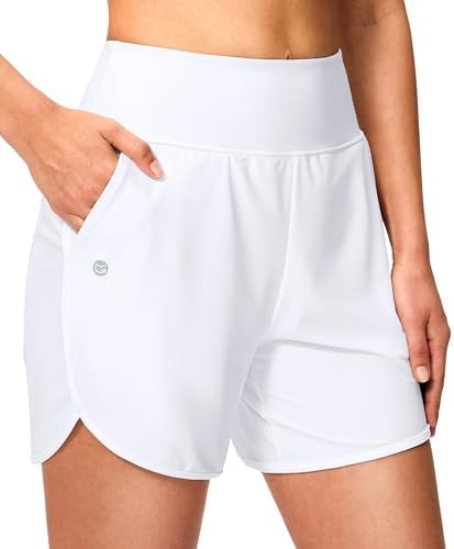 G Gradual Women's 5" Swim Board Shorts with Pockets(White,L)