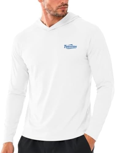 Twekfish Men’s Hooded Sun Shirts Long Sleeve, UPF 50+ UV Protection Fishing Hoodie, Lightweight Shirt with Hood for Hiking White