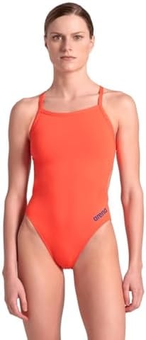 ARENA Women's Solid Team MaxLife Swimsuit Challenge Back One Piece Ladies Bathing Suit Competition Training Athletic Swimwear, Bright Coral, US Size 22