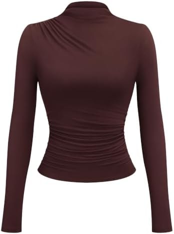 KIRUNDO Going Out Tops for Women Long Sleeve Mock Neck Ruched Work Tops