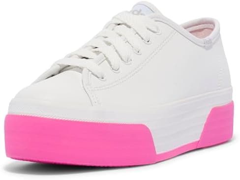 Keds Women's Triple Up Leather Sneaker, White/Pink Bumper Foxing Stripe, 10.5 Medium