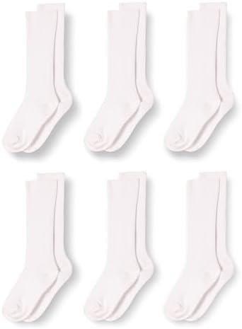 Amazon Essentials Unisex Kids' Cotton Ribbed Knee High Socks, Pack of 6, White, Small (2-4 Years)
