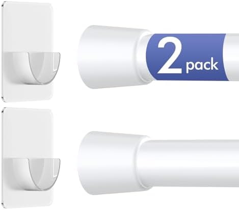 Corklatta 2 Pack White Spring Tension Curtain Rods Adjustable 16 to 40 Inch, Small Tension Rod with 4 Holders,No Drill Curtain Rods for Window 24-36