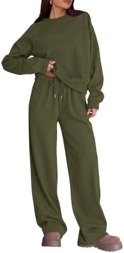 KIRUNDO Sweat Set Women 2 Piece Lounge Sets Airport Travel Outfit, AG, S