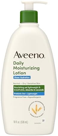 Aveeno Daily Moisturizing Sheer Hydration Fragrance-Free Lotion with Prebiotic Oat for Dry Skin, Lightweight, Non-Greasy and Fast-Absorbing Body Lotion Nourishes Skin with 48-Hour Moisture, 18 Fl Oz