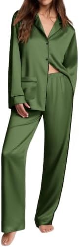 Ekouaer Womens Pajama Sets Satin Silk Pjs Long Sleeve Button Down Sleepwear