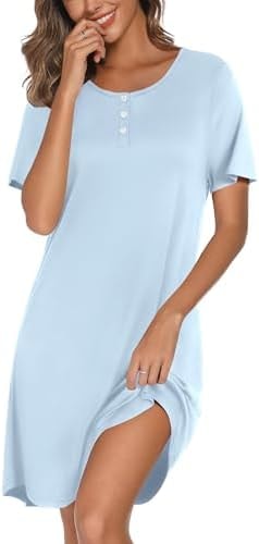 Ekouaer Nightgowns for Women Bamboo Viscose Short Sleeve Soft Sleep Shirt