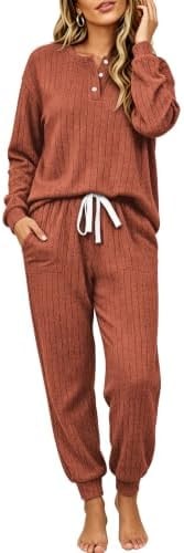 Ekouaer Womens Pajamas Set Knit Pjs Long Sleeve Lounge Set Soft Loungewear