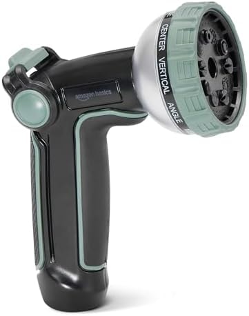 Amazon Basics Garden Hose Nozzle, 10 Spray Patterns, Metal with Rotating Head, Black