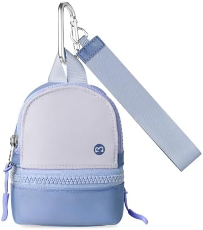 Babysun Mini Backpack Keychain Wristlet Pouch Small Change Coin Purse Cute Zipper Wallet With 3 RFID Card Slots For Women/Men Airpods Cosmetics (Grey Blue)