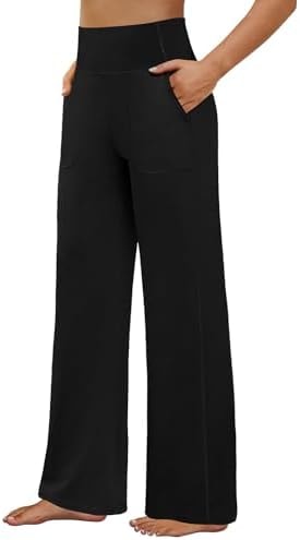 FireSwan Yoga Pants Women High Waist Wide Leg Pants with Pockets Black
