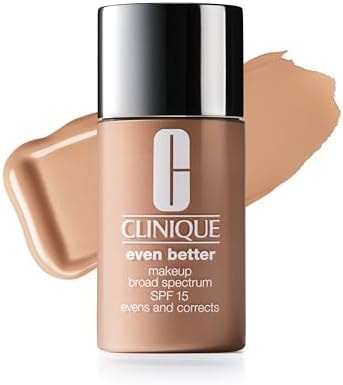 Clinique Even Better Makeup Liquid Foundation SPF 15 With Vitamin C For Dry + Oily Combination Skin Types | Medium Coverage + Natural Finish | Evens Skin Tone + Reduces Dark Spots, Porcelain Beige