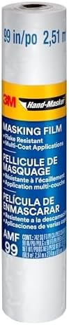 3M Hand Masker Advanced Masking Film, 99 in x 90 ft, Static Cling Keeps Film in Place, Prevents Liquids From Bleeding Through, Flake Resistant, For Indoors & Outdoors Use, 1 Roll (AMF99)