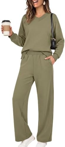 ANRABESS Two Piece Lounge Sets for Women Fall Sweatsuits,Army Green,M