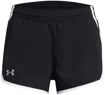Under Armour Girls' Fly by Shorts, (001) Black/White/Reflective, X-Small