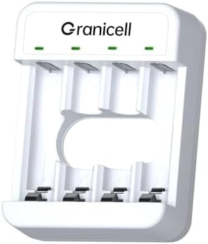 Granicell 4 Bay AA and AAA Battery Charger, Independent Slot,USB High-Speed Charging, for Ni-MH/Ni-CD Rechargeable Batteries, Adapter-Free