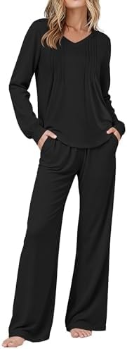 Ekouaer Womens Pajama Set Long Sleeve Lounge Set Soft Pjs Sleepwear Black