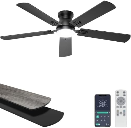 Ohniyou 52'' Low Profile Ceiling Fan with Lights, Remote/APP Control, Black