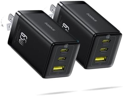 Baseus 2 Pack 65W USB C Charger Block, PPS 3-Port Fast Compact Foldable USB C Charger for MacBook, iPad Pro, Galaxy S24, iPhone 17/16 and More Series