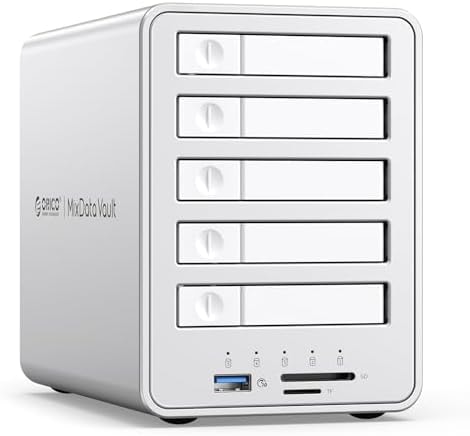 ORICO 2.5-inch All-Flash Enclosure 5 Gbps Data Transfer, 10 Gbps USB Hub, Supports up to 40TB SSD/HDD, Ideal for Video Editing & Photography – No 3.5-inch Drives (5 Bay)