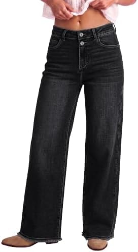 luvamia Wide Leg Pants Womens Stretchy Jeans Washed Black Size Large