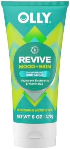 OLLY Revive Body Scrub with Magnesium, Electrolytes & Vitamin B12– Nourishing Cleanser for Skin Exfoliation, Barrier Repair, Refreshing Nerolidew Scent, 6 oz