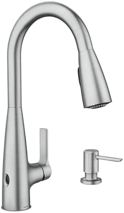Moen Haelyn Spot Resist Stainless Touchless Single-Handle Pulldown Sprayer Kitchen Faucet with Soap Dispenser, Features Power Clean for a Faster Wash, 87627EWSRS