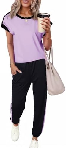 Dokotoo Lounge Sets for Women Two Piece Outfits Sweatsuit Colorblock Comfy Loungewear Jogger Shirt Spring Clothes Sweatpants Tracksuit Travel Clothing
