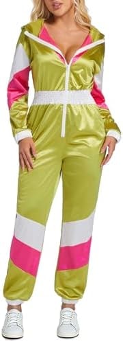 Yisfri Women's 80s Jumpsuit Costume, Color Block Party Outfit