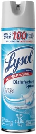 Lysol Disinfectant Spray, Household Essential Cleaning Supplies, Multi-Purpose Room Spray, Antibacterial Sanitizer Spray, Upholstery Deodorizer, Home and Bathroom, Crisp Linen,19 Fl Oz
