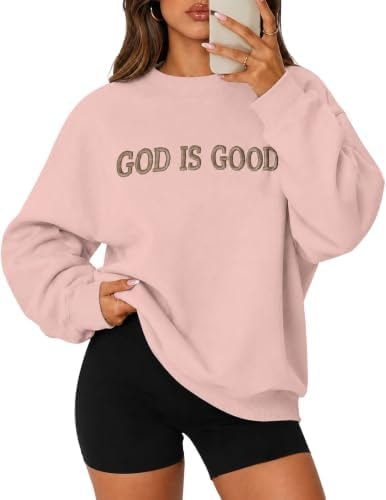 Oversize Christian Sweatshirt Women Embroidered God Is Good Fleece Pullover