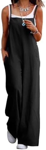 YESNO Women's Summer Boho Casual Jumpsuits Wide Leg Overalls Floral Print Baggy Rompers with Pockets XL PZZCR Solid Black