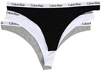 Calvin Klein Women's 3 Pack Carousel Thong Panty, Black/White/Grey Heather, Large
