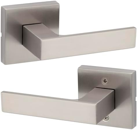 Kwikset Singapore Interior Passage Door Handle, Lever For Closet and Hallway Doors, Reversible Non-Locking Handle Lever, Satin Nickel, with Microban Protection