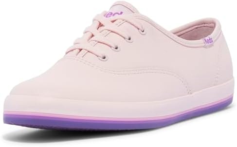 Keds Women's Keds Champion Leather Lace Up, Pink/Purple Bottom Foxing Stripe, 5 Wide
