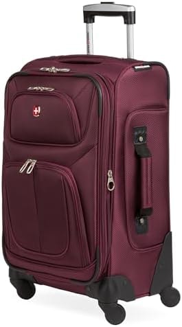 SwissGear Sion Softside Expandable Spinner Luggage Durable Lightweight Travel Suitcase, Merlot, Carry-On